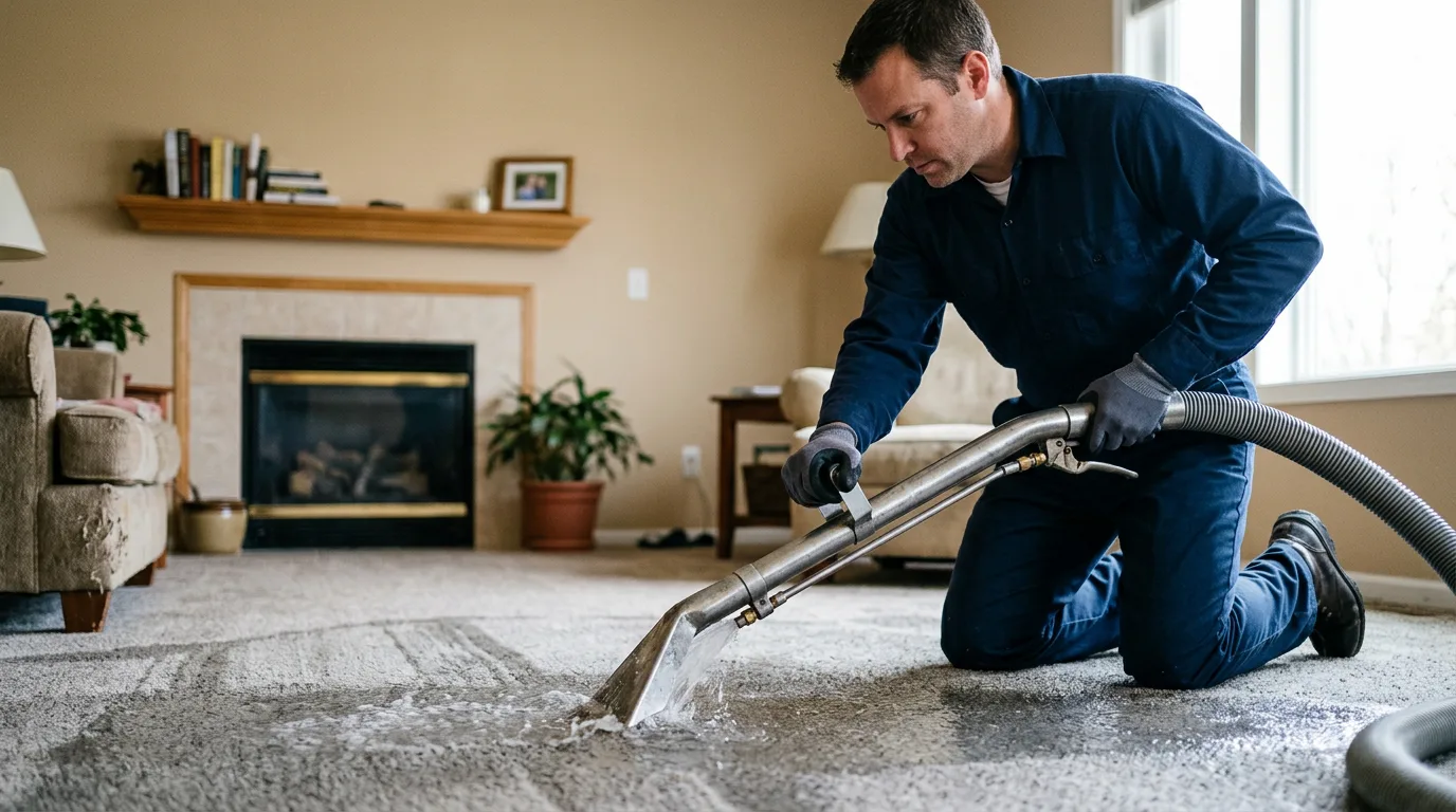 Water damage restoration technician working near Economy, IN
